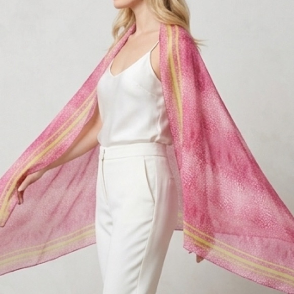 MANGO Pink Lightweight Wrap with Yellow Stripe